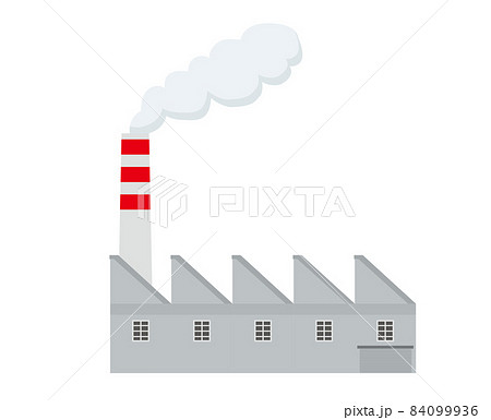 シンプルな鋸屋根の煙突のある工場のイラスト 白背景のイラスト素材