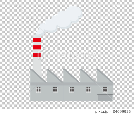 シンプルな鋸屋根の煙突のある工場のイラスト　白背景 84099936