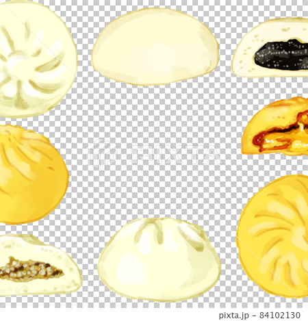 Hand-painted watercolor Chinese steamed bun illustration square frame / box 84102130