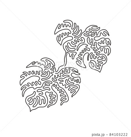 Single one line drawing monstera leaf. Tropical leaves minimalistic style, abstract floral pattern concept for poster, wall decor print. Swirl curl style. Continuous line design vector illustration 84103222