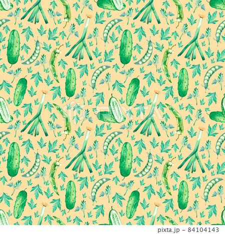 Watercolor pattern with green vegetables, onions, peas, parsley Watercolor pattern with green vegetables, onions, peas, parsley 84104143