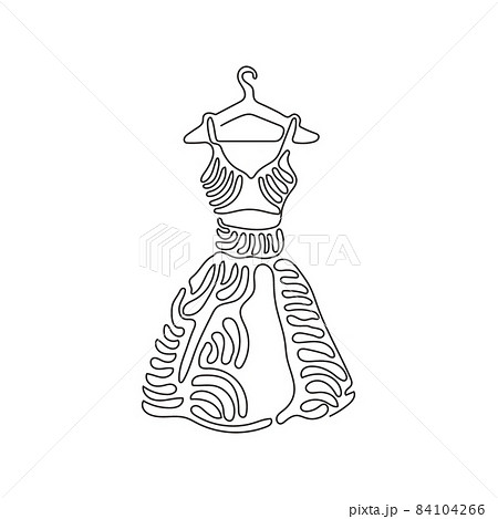 Single continuous line drawing elegant dress on shoulders icon. Dress hanger. Clothing store. Fashion boutique concept. Swirl curl style. Dynamic one line draw graphic design vector illustration 84104266