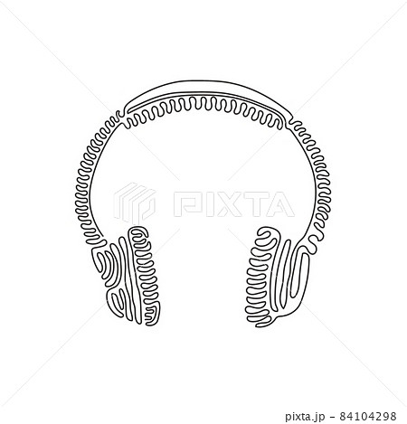 Single one line drawing Modern style headphones. Audio headset. Stylish modern headphones with earmuffs. Swirl curl style concept. Modern continuous line draw design graphic vector illustration Single one line drawing Modern style headphones. Audio headset. Stylish modern headphones with earmuffs. Swirl curl style concept. Modern continuous line draw design graphic vector illustration 84104298