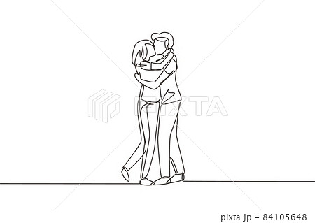 Single one line drawing loving couple kissing and hugging. Couple lovers kissing and holding hands. Happy man and woman celebrating wedding anniversary. Continuous line draw design graphic vector 84105648