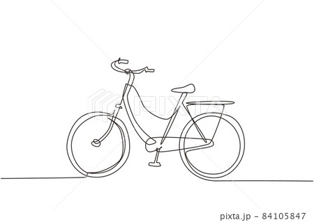 Single one line drawing side view vintage retro urban city bicycle, ecological sport transport. Relaxing bike for community. Healthy lifestyle by cycling. Continuous line draw design graphic vector 84105847