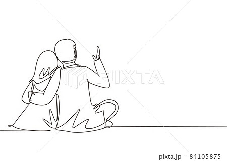 Single One Line Drawing People In Love Sit のイラスト素材