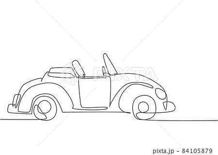 Single continuous line drawing old retro convertible car parked at city street. Symbol of collectors car and automotive. Vintage motor vehicle. Dynamic one line draw graphic design vector illustration Single continuous line drawing old retro convertible car parked at city street. Symbol of collectors car and automotive. Vintage motor vehicle. Dynamic one line draw graphic design vector illustration 84105879