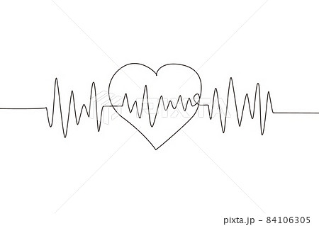 Continuous one line drawing heart pulse logo icon. Red and white colors. Heartbeat lone, cardiogram. Beautiful healthcare, medical background. Single line draw design vector graphic illustration Continuous one line drawing heart pulse logo icon. Red and white colors. Heartbeat lone, cardiogram. Beautiful healthcare, medical background. Single line draw design vector graphic illustration 84106305
