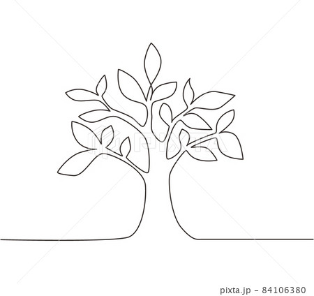Single continuous line drawing growing sprout. Plant leaves seed grow soil seedling eco natural farm concept. Early seedlings grown from seeds. Ecology concept. One line draw graphic design vector 84106380