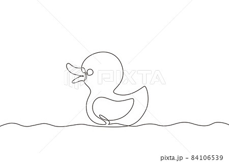 Single continuous line drawing Bath duck hand drawn outline doodle icon. Rubber bath duck for baby bathtub. Symbol of children's department in store. One line draw graphic design vector illustration Single continuous line drawing Bath duck hand drawn outline doodle icon. Rubber bath duck for baby bathtub. Symbol of children's department in store. One line draw graphic design vector illustration 84106539