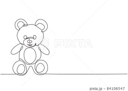 Single continuous line drawing lovely teddy bear toy. Nice and cute teddy bear plush toy. Stuffed teddy bear sitting on floor. Little teddy bear character. Dynamic one line draw graphic design vector Single continuous line drawing lovely teddy bear toy. Nice and cute teddy bear plush toy. Stuffed teddy bear sitting on floor. Little teddy bear character. Dynamic one line draw graphic design vector 84106547