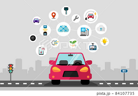 スマートカー・カーテクノロジー ベクターバナーイラスト 84107735