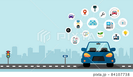 スマートカー・カーテクノロジー ベクターバナーイラスト (文字スペース) スマートカー・カーテクノロジー ベクターバナーイラスト (文字スペース) 84107738