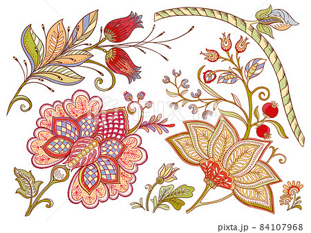 Fantasy flowers in retro, vintage, jacobean embroidery style. Fantasy flowers in retro, vintage, jacobean embroidery style. 84107968