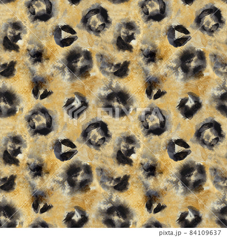 Golden abstract seamless pattern with leopard skin spots. Watercolor hand drawn fashion print. Golden abstract seamless pattern with leopard skin spots. Watercolor hand drawn fashion print. 84109637