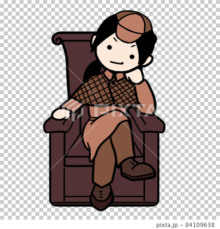Young detective sitting on a chair and wearing a cheek cane (female 1) 84109638