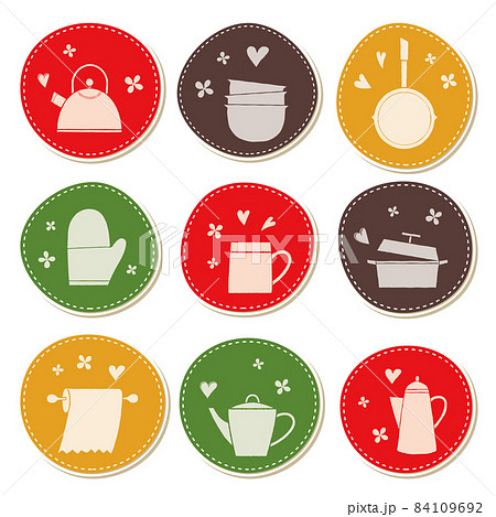 キッチン用品のワッペン風 色セット 84109692