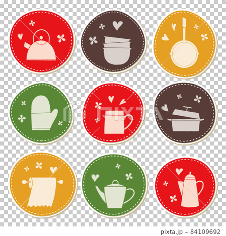 キッチン用品のワッペン風 色セット 84109692