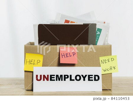 arrangement with box unemployed sign. High quality beautiful photo concept 84110453