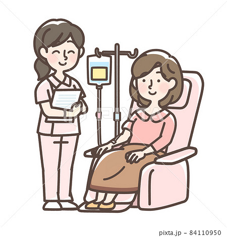 点滴を受けている女性と看護師 点滴を受けている女性と看護師 84110950