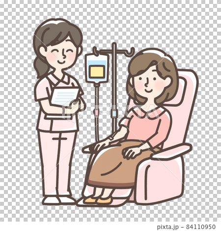 点滴を受けている女性と看護師 点滴を受けている女性と看護師 84110950