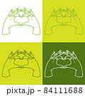Icons set with outline hands with heart gesture. Green background. 84111688