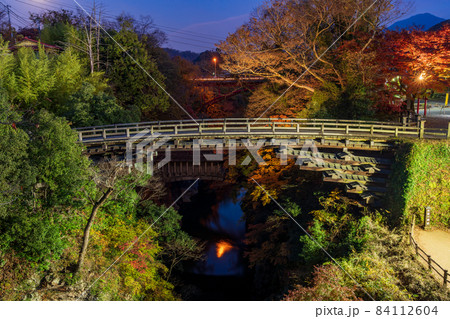 （山梨県）日本三奇橋　紅葉期の猿橋　ライトアップ 84112604