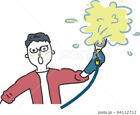 こちらに向かって放水する男性 イラスト素材のイラスト素材