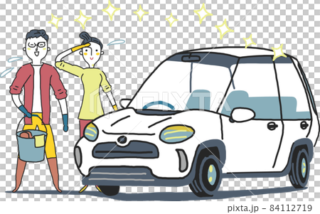 洗車して達成感を味わうカップル イラスト素材 洗車して達成感を味わうカップル イラスト素材 84112719