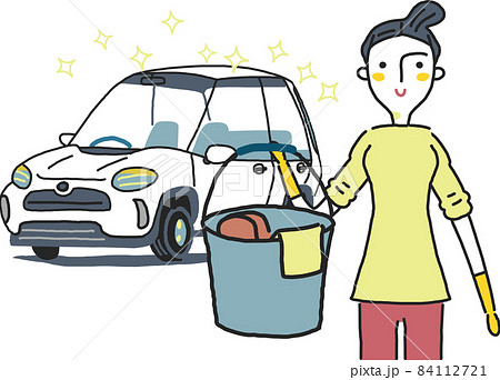 洗車して達成感を味わう女性 イラスト素材 洗車して達成感を味わう女性 イラスト素材 84112721