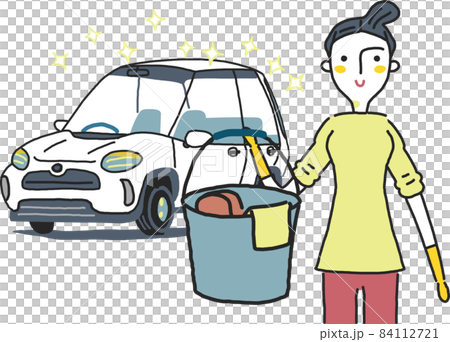洗車して達成感を味わう女性 イラスト素材 洗車して達成感を味わう女性 イラスト素材 84112721