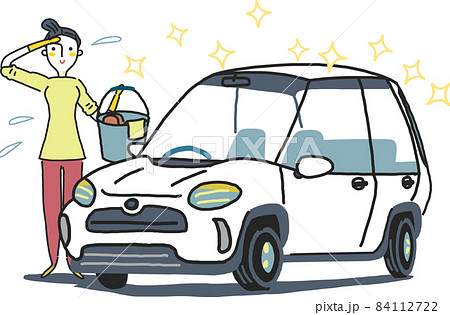 洗車して達成感を味わう女性 イラスト素材のイラスト素材