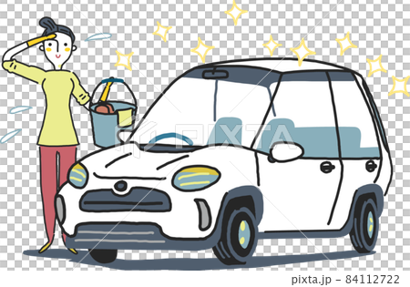 一個女人洗車享受成就感插畫素材 一個女人洗車享受成就感插畫素材 84112722