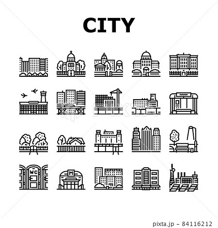 City Construction And Landscape Icons Set Vector City Construction And Landscape Icons Set Vector 84116212
