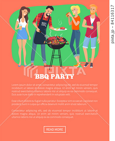 BBQ Party Web Page and Text Vector Illustration BBQ Party Web Page and Text Vector Illustration 84116317