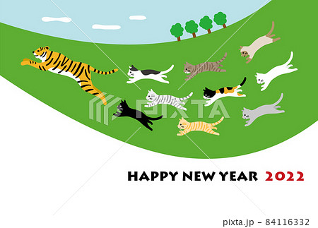 2022年 年賀状 寅と猫のイラスト 絵本風 2022年 年賀状 寅と猫のイラスト 絵本風 84116332