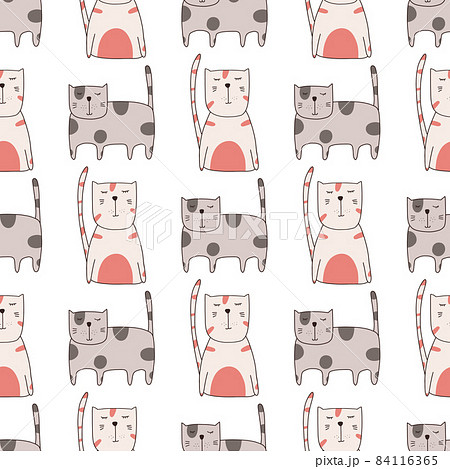 Seamless pattern cute funny cats. Endless background for printing. Hand-drawn childish flat vector illustration in doodle style 84116365