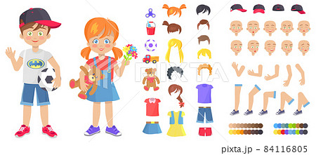 Little Boy and Girl with Childish Toys Constructor Little Boy and Girl with Childish Toys Constructor 84116805