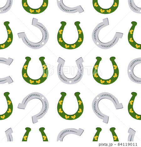 Illustration on theme Irish holiday St Patrick day, seamless horseshoes 84119011