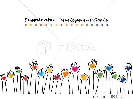 SDGsイメージのハートと手のCMYKシンプル線画フレーム 84119419