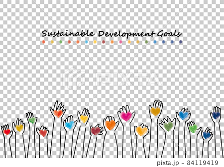 SDGsイメージのハートと手のCMYKシンプル線画フレーム 84119419