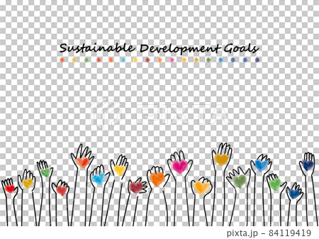 CMYK simple line drawing frame of heart and hand of SDGs image 84119419