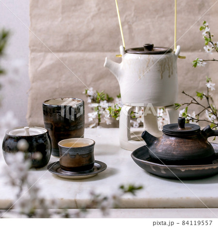 White and black handmade ceramic teapot for tea ceremony 84119557