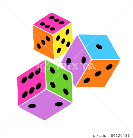 Colorful dices with black dots isolated on white background. Colorful dices with black dots isolated on white background. 84120451