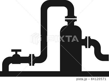 Pipe with cylinder and valve badge. Vector image. 84120571