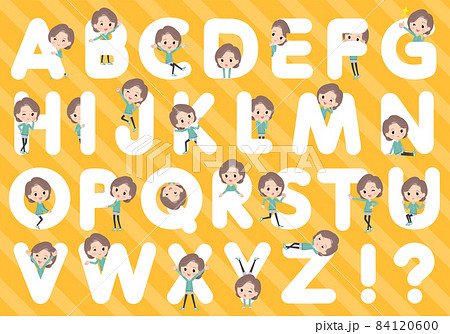 アルファベットと合わせてデザインされた青緑ジャージ中年女性のセット アルファベットと合わせてデザインされた青緑ジャージ中年女性のセット 84120600