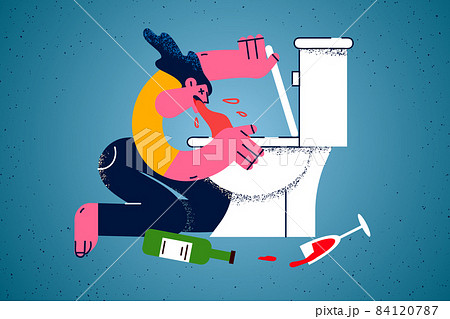Unhealthy woman suffer from hangover vomit into toilet Unhealthy woman suffer from hangover vomit into toilet 84120787