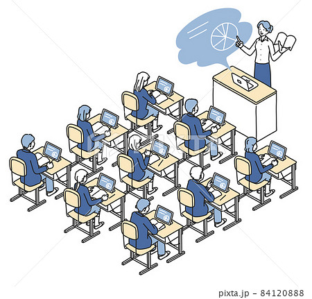 タブレットで授業を受ける高校生のイラスト素材 8418