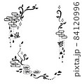Graphic illustrative frame for inscriptions and invitations inked pattern of bricks beads stems and flowers 84120996