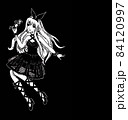 Gel pen drawing of a fashionable girl in a dress with long hair in anime style sketch 84120997